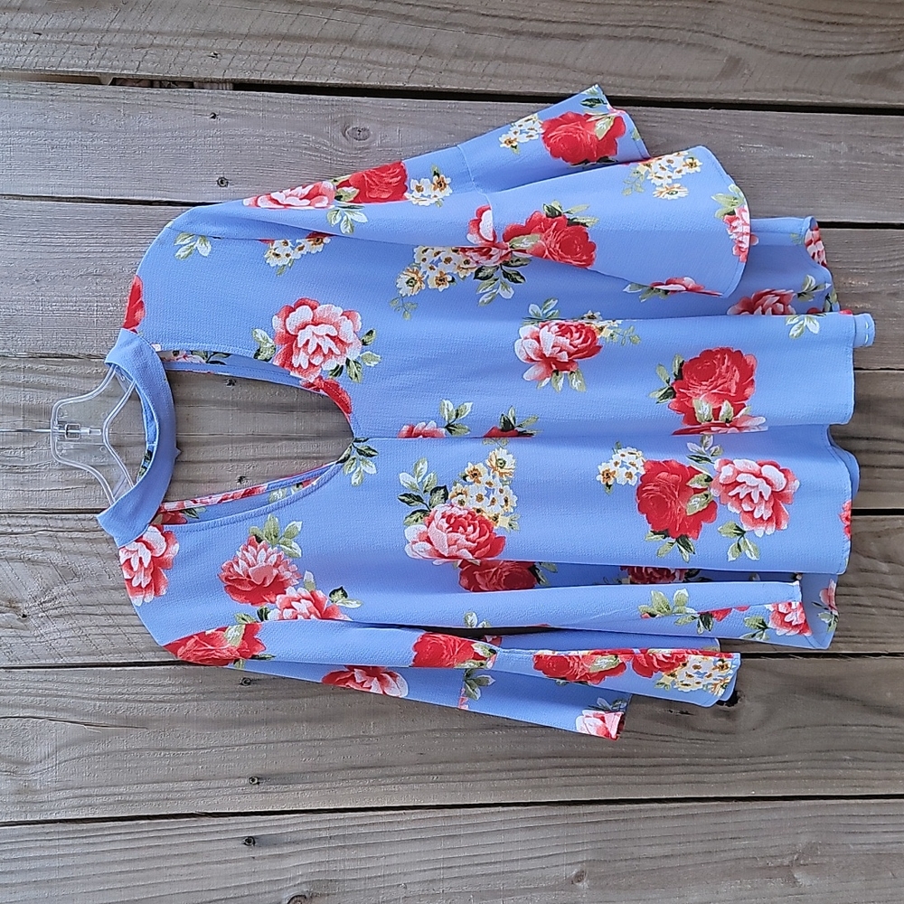 Blue Floral Blouse with cut out